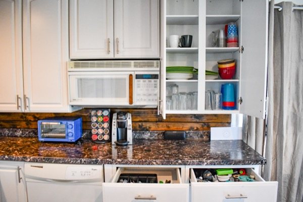 Kitchen cabinets and coffee station
