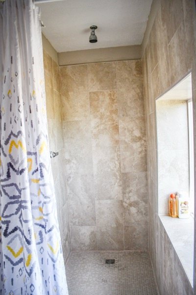 Walk-in tiled shower
